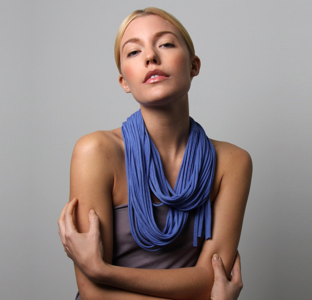 Blue Circle Scarf - Infinity Scarf Summer Scarf Loop Fabric Jewelry - Womens Mens - Cotton Necklace - Womens Mens Necklace Fabric Jewelry