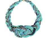 Collar Necklace Tribal Braided Knotted Choker Mint Jewelry Teal Blue African Neckpiece Braid Jewellery Spring Fashion Jewelry Summer CIJ