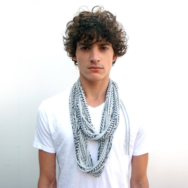 Stripe Infinity Scarf - Mens Scarf - Womens Circle Scarf Loop - Fabric Necklace - Spring Scarf - Summer Scarf - Mens Necklace Fabric Jewelry