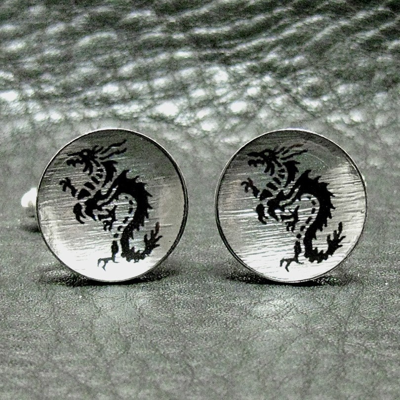 Asian Dragon Silver Leaf Cufflinks - W