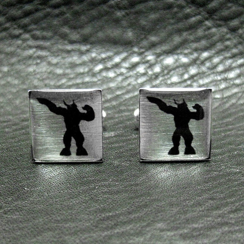 Minotaur Greek Mythology Half Man Half Bull Silver Leaf Cuff links - A