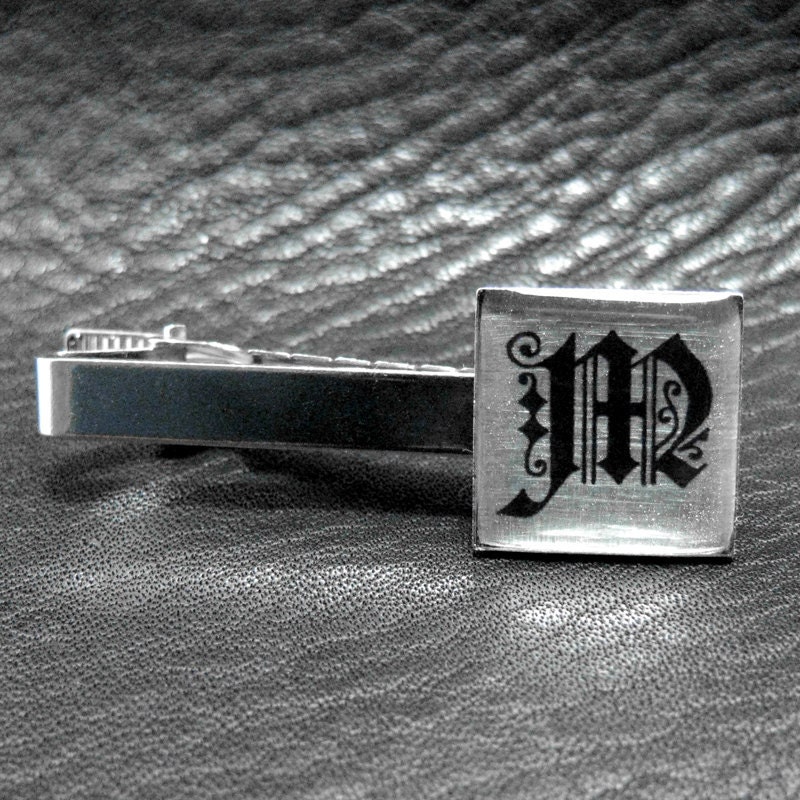 Silver Leaf Fancy Initial Tie Clip