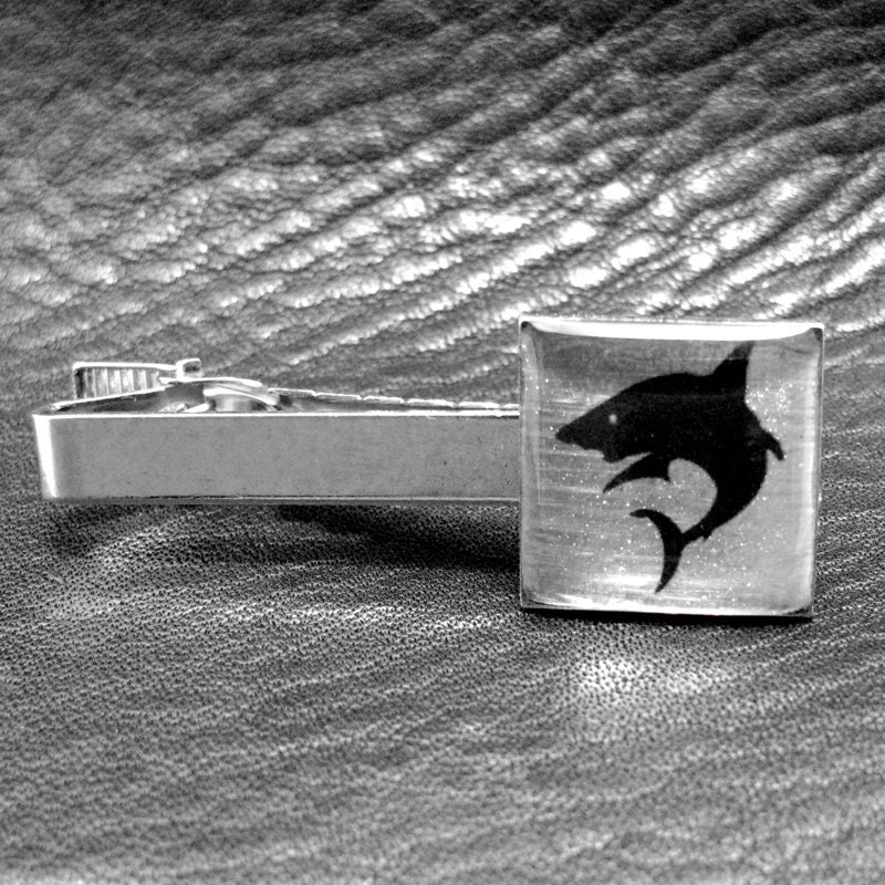 Shark Attack Jaws Nautical Scuba Silver Tie Clip