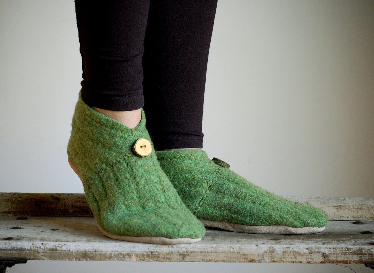 Wool Slippers, Minimalist Style, Eco Friendly, women size 9.5, Sweet Pea