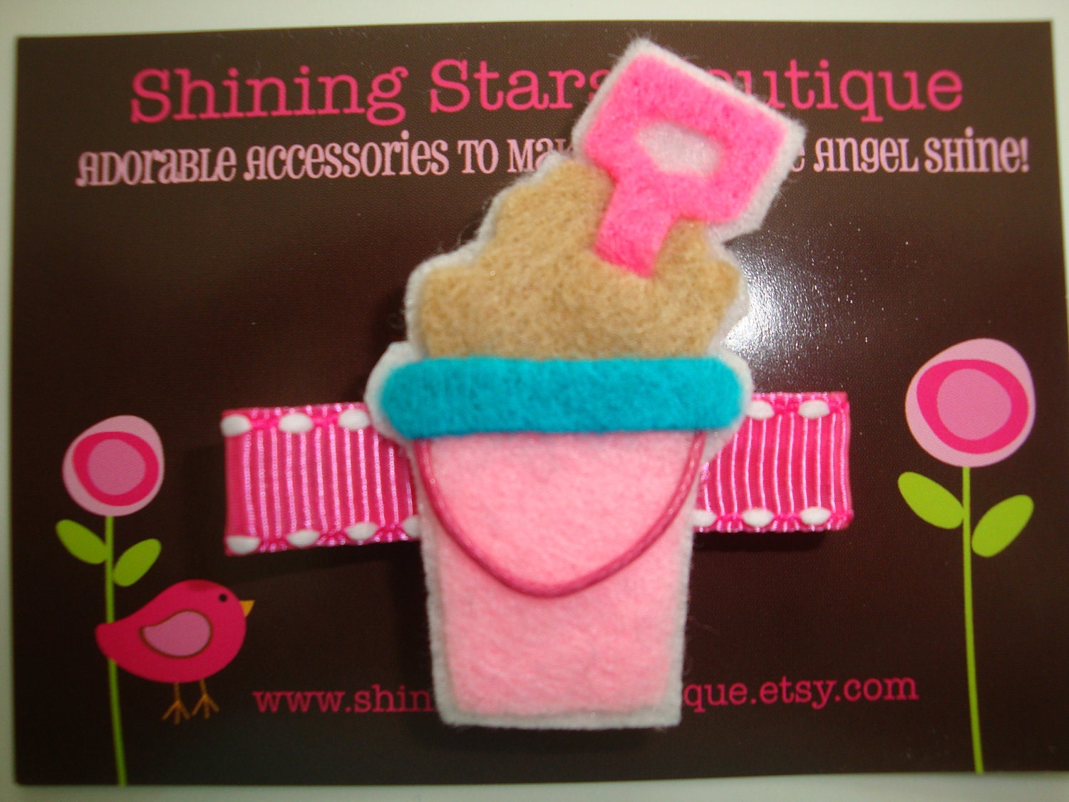 Hair Accessories - Felt Hair Clips - Hot Pink, Light Pink, And Sapphire Blue Summer Beach Sand Pail And Shovel Boutique Felt Hair Clippie