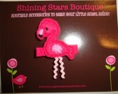 Felt Hair Clips - Baby Girl Hair Accessories - Bright Pink Boutique Embroidered Felt Flamingo Hair Clippie - Zoo Animal