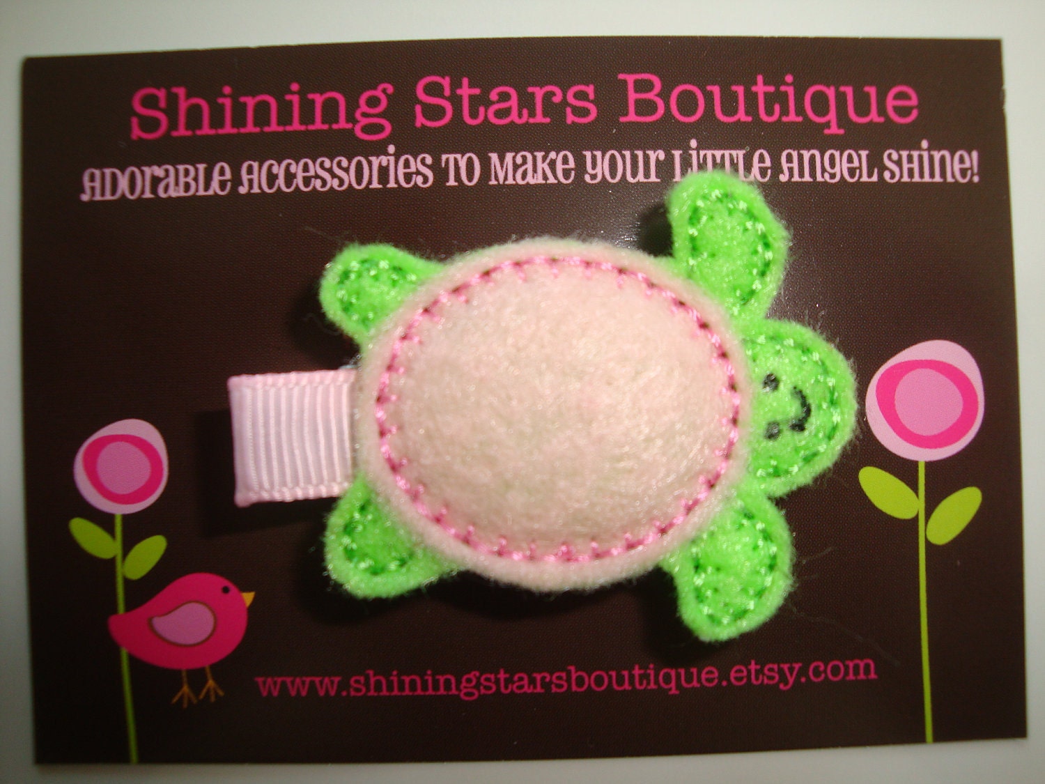 Felt Hair Clips - Baby Girl Hair Accessories - Light Pink And Lime Green Embroidered Felt Sea Turtle Hair Clippie - Under The Sea Or Ocean
