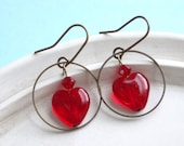 My One and Only Love - Red Heart and Brass Hoop Earrings