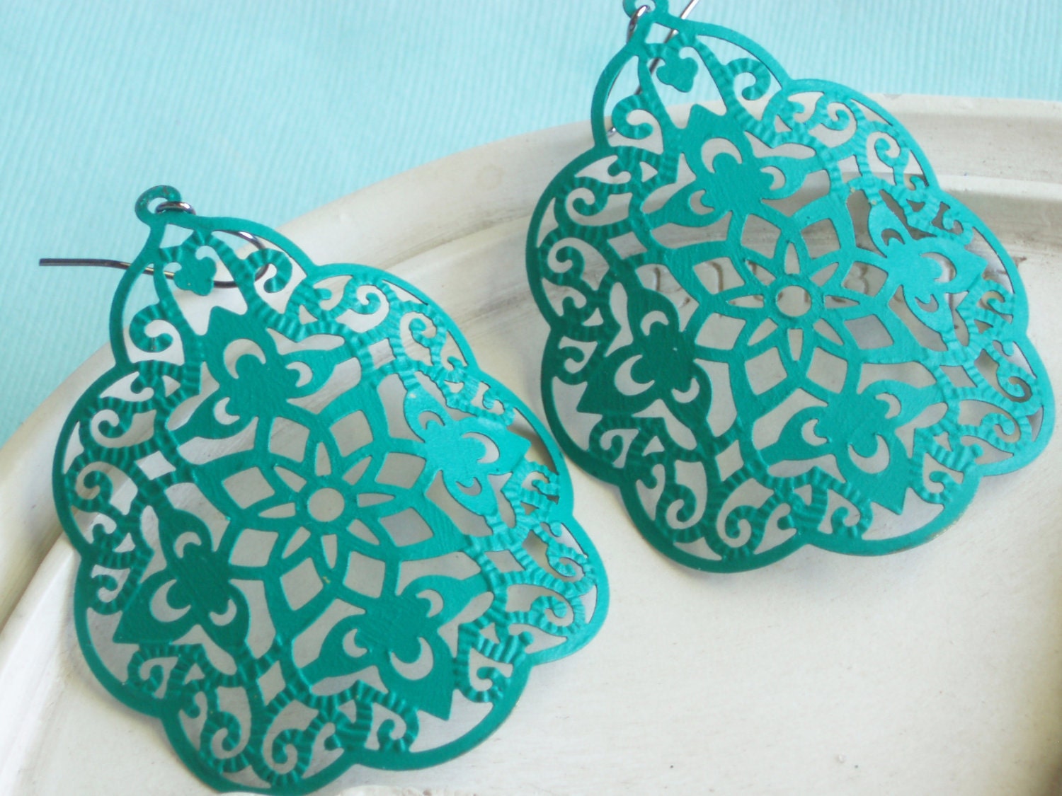 Large Statement Earrings - Green Byzantine