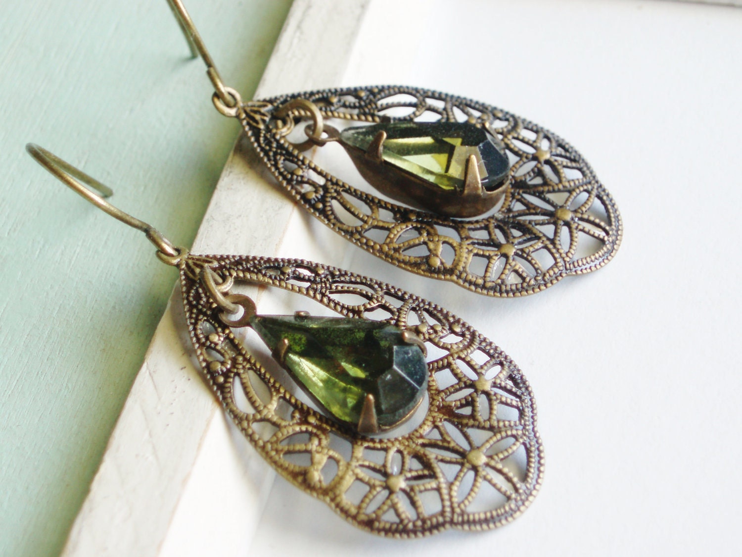 Vintage Jewel Earrings - Enchanted Evening - Brass Filigree Hoop Earrings