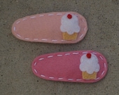 Pink Vanilla Cupcakes Wool Felt Hair Clips