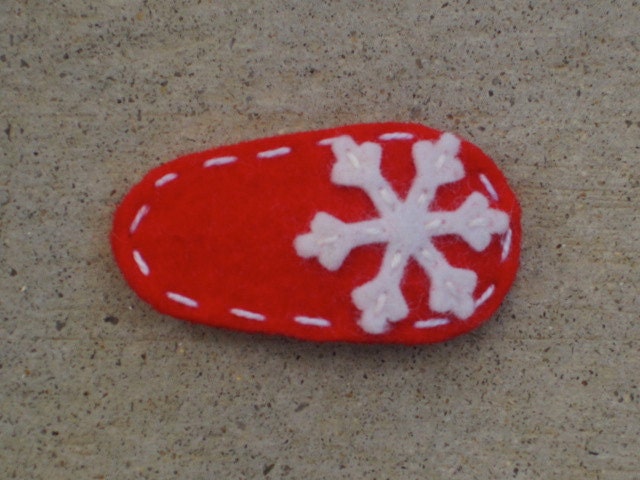 SALE  Bitsy Snowflake Red Wool Felt Hair Clip