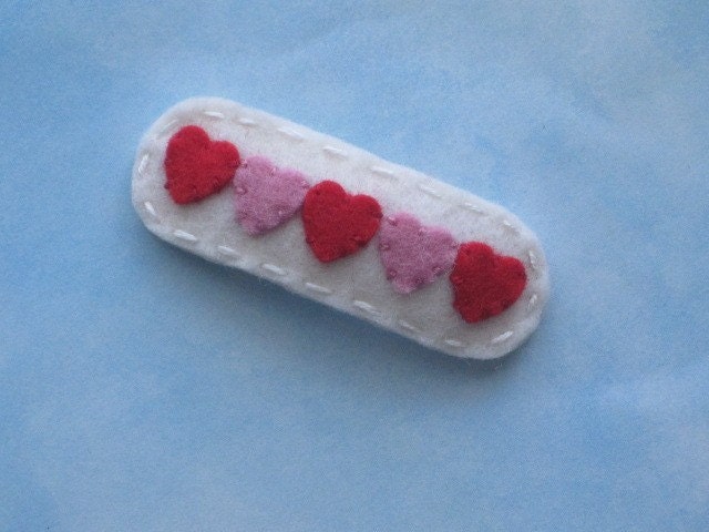 Candy Hearts Soft White Wool Felt Hair Clip