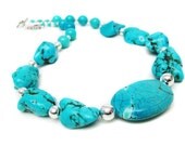 Silver and Turquoise Beaded Necklace. Chunky Howlite Teal Blue Necklace