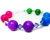 Colorful Beaded Pearl Silver Bangle. Pink Purple Blue Green Jade Swarovski Crystal Semi Precious Stone Bracelet