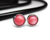 Light Pink Mother of Pearl and Silver Wire Wrapped Stud Earrings. Beaded Posts