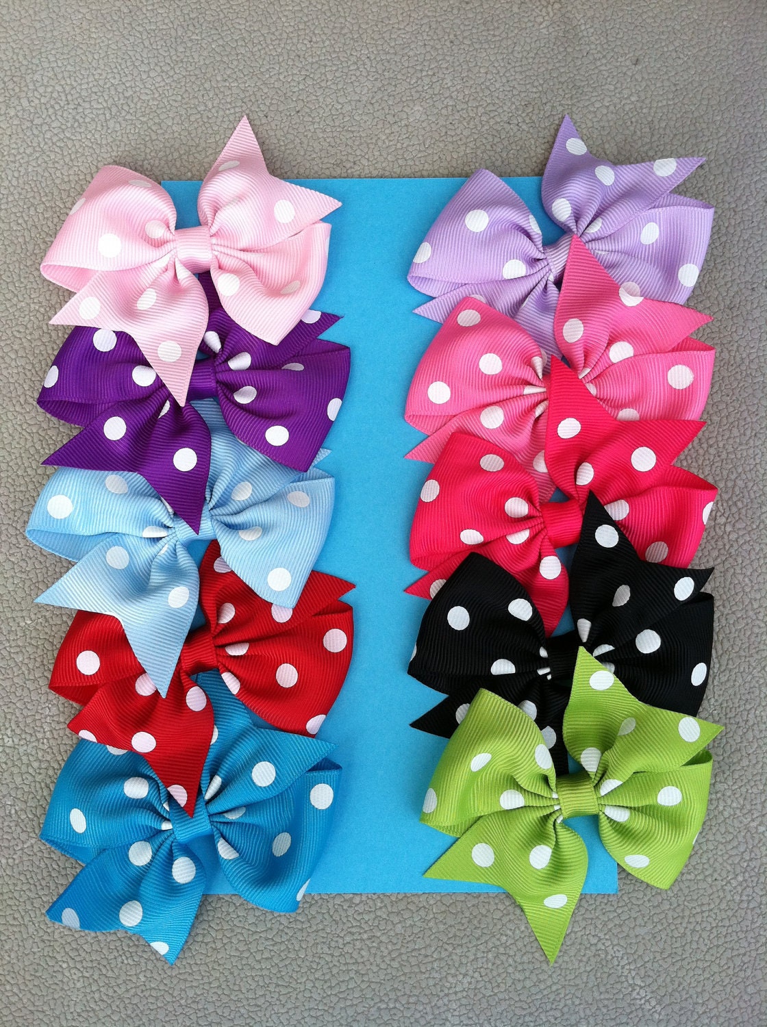 hair bows / set of 10 / polka dot / 10 colors / newborn toddler big girl shower gifts birthday girl