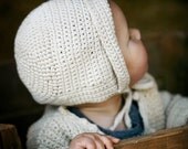 Organic Hand Knit Baby Bonnet - Hat - Eco Friendly - Photo Prop - Crochet - Easter Sale