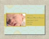 pale aqua and yellow photo birth announcement