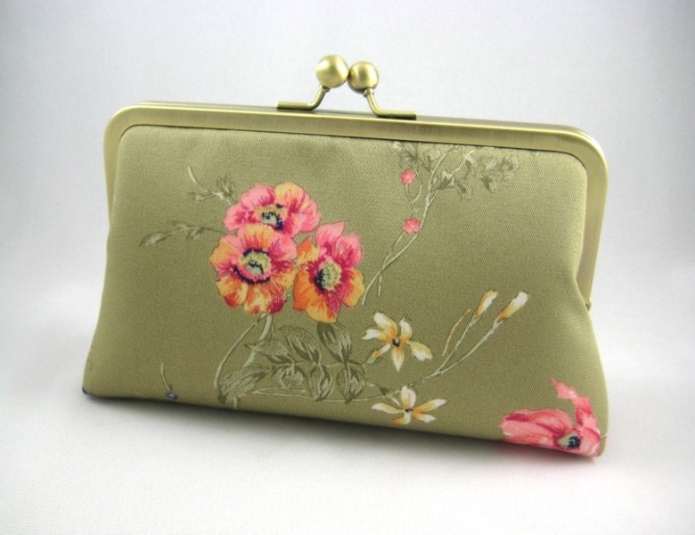 Fucshia and Yellow Flowers - Silk Lined Clutch Bag