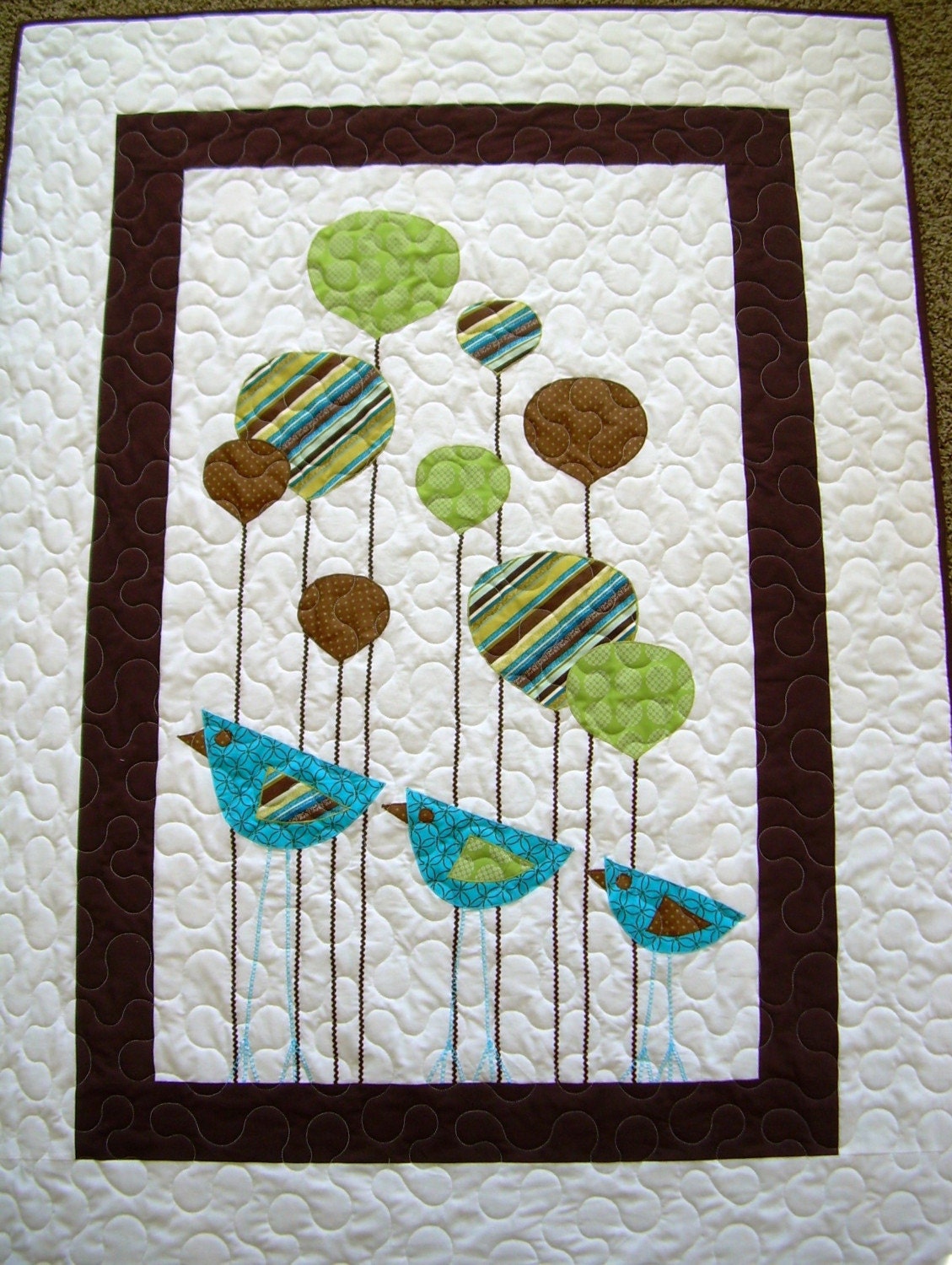 Wee Three Birds Boy Quilt--Crib Size Quilt