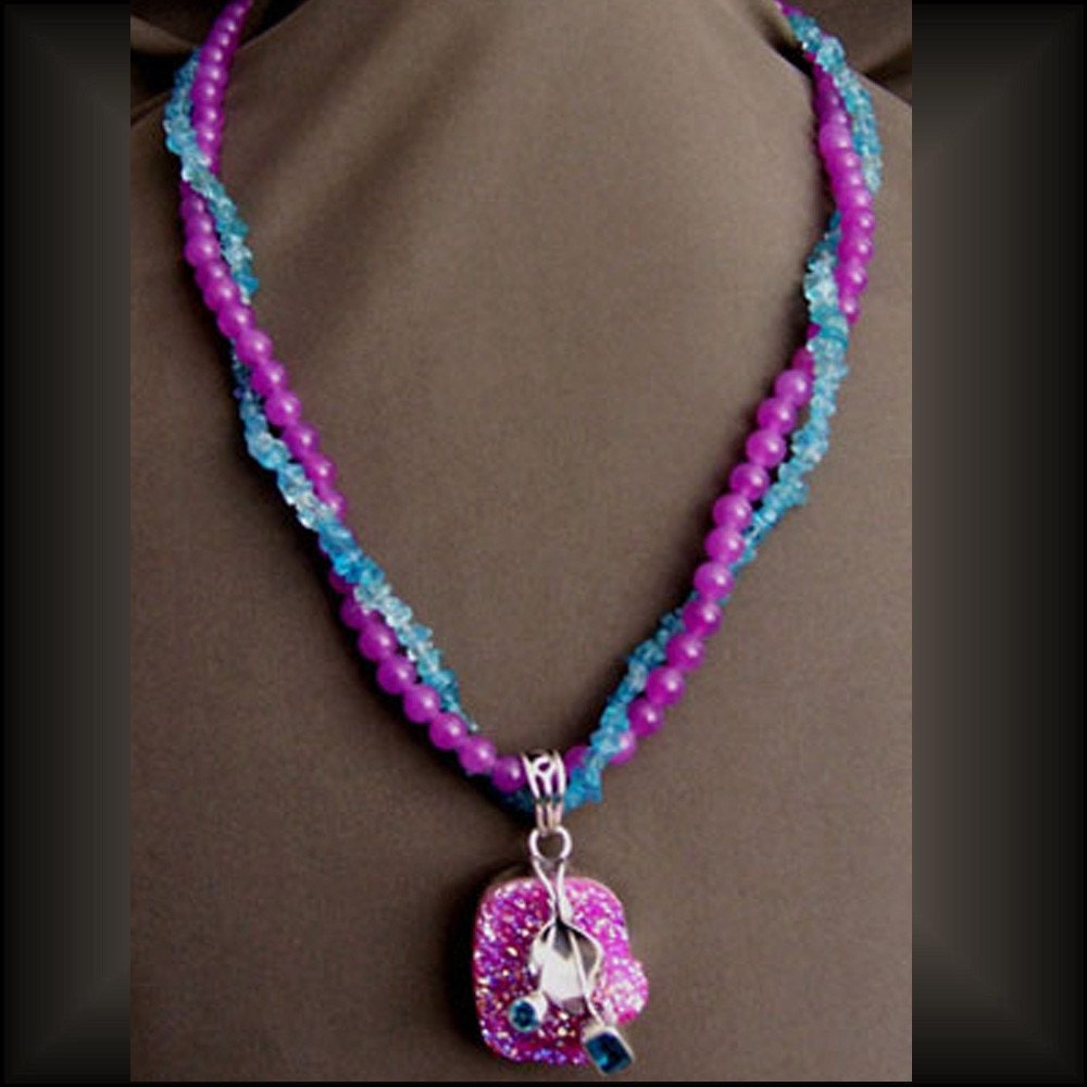 Unique Titanium Druzy Necklace Choker Torsade OOAK Drusy Apatite & Lavender Jade FavoriteBlings Exclusive