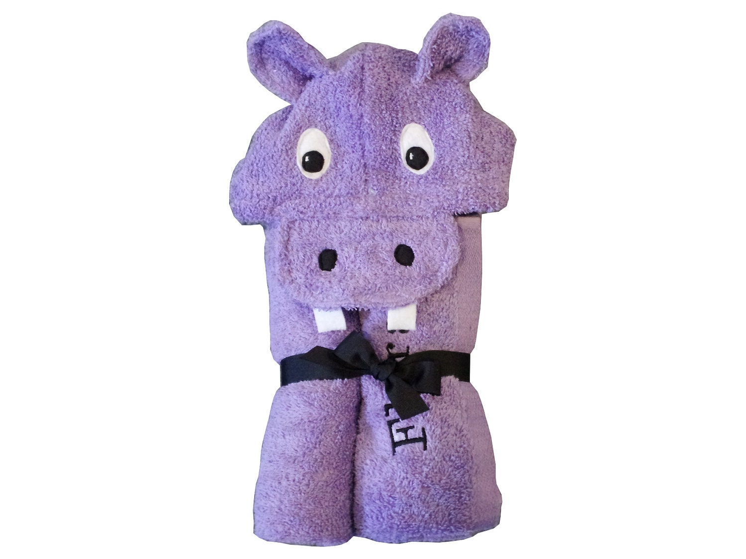 Personalized Purple Hippo children's hooded towel...