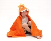 Handmade  Orange Dinosaur Hooded Towel