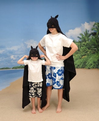 Handmade ADULT Black Mask Superhero Hooded bath towel