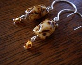 Speckled Brown Pillow Bead Earrings with Topaz Crystal and Sterling Silver
