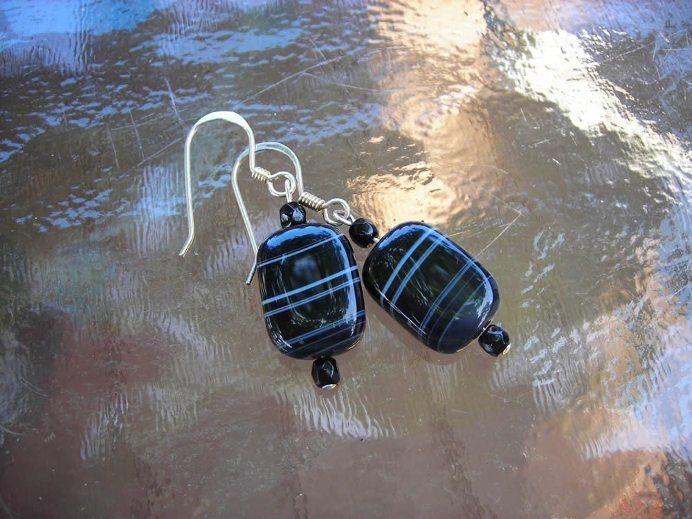 Black Sardonyx Stripe Earrings