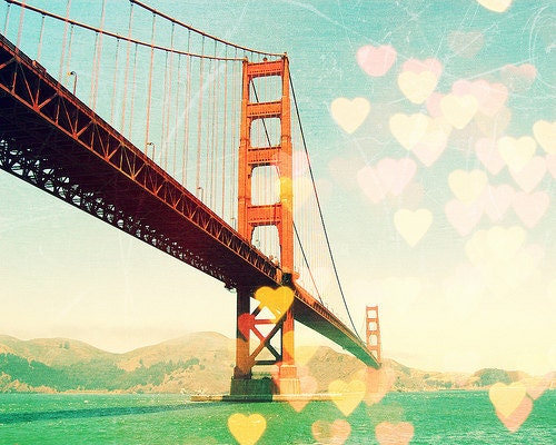 San Francisco Photography, Golden Gate Bridge, Orange, fpoe, Hearts, Love, Ocean, Wall Decor -Golden Gate Bokeh (8x10) Fine Art Print