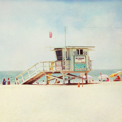 California Photography, Beach Photography, West Coast, Santa Monica, Beach, Sand, Lifeguard Hut, Wall Decor -Beach Day (8x8) Fine Art Print
