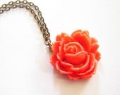 Cabochon Necklace Red Rose Antique Brass