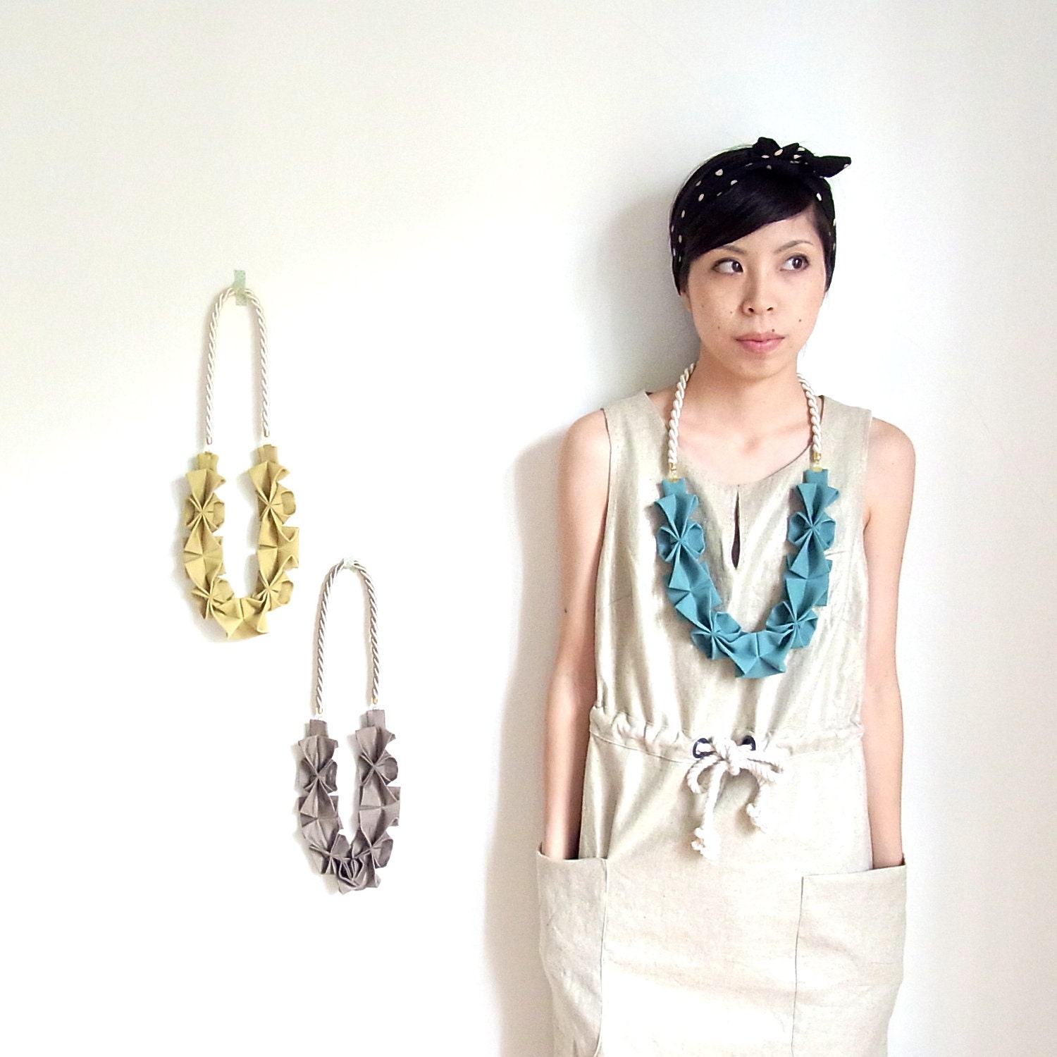Origami Hana Rope Necklace - Seafoam Green