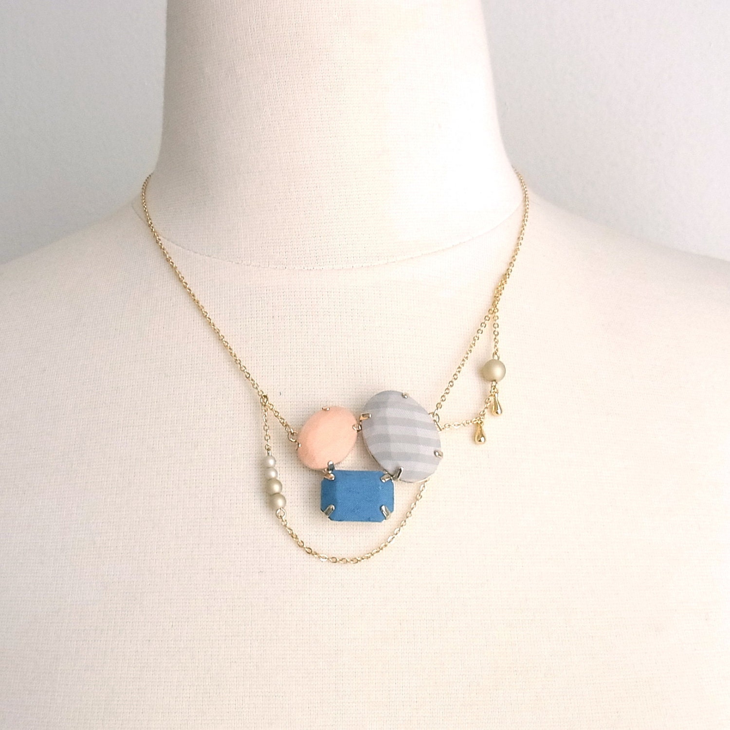 LAST ONE - Fabric  3 Jewel Necklace - B