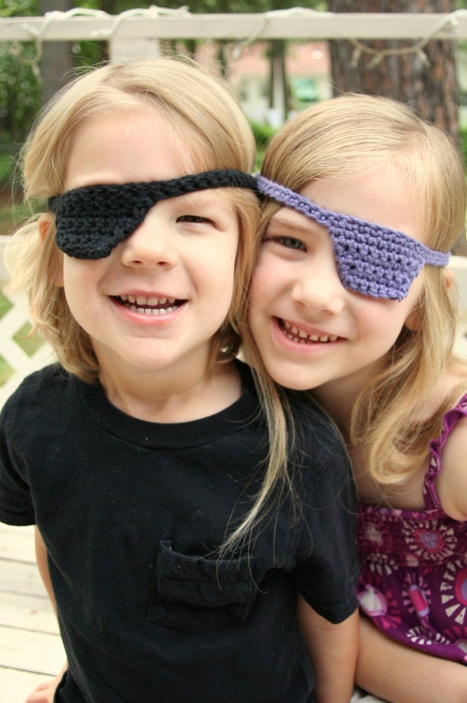 black crocheted pirate eye patch for kids by yourmomdesigns(rts) - yourmomdesigns