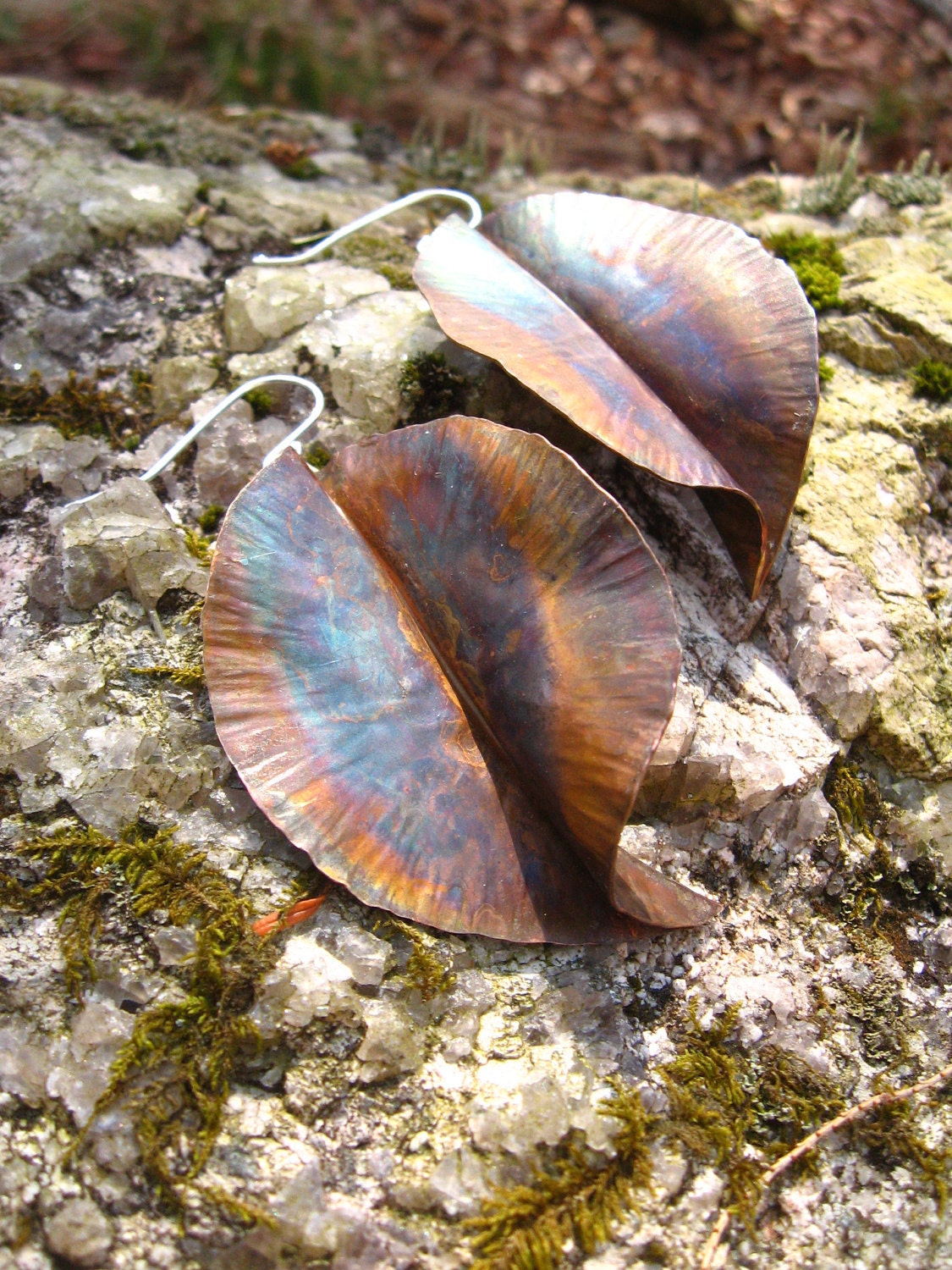 Copper Leaf Heat Patina Earrings