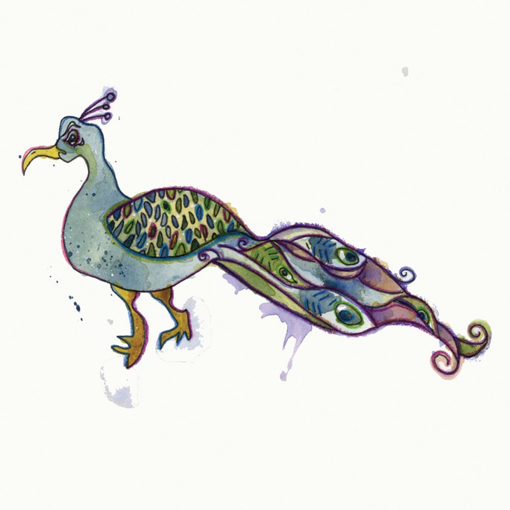 Buy e greeting cards gifts anniversary - Peacock Greeting Card // Blank Illustrated Animal Friendship Birthday Anniversary Mothers Day Gift Card 4" x 6"