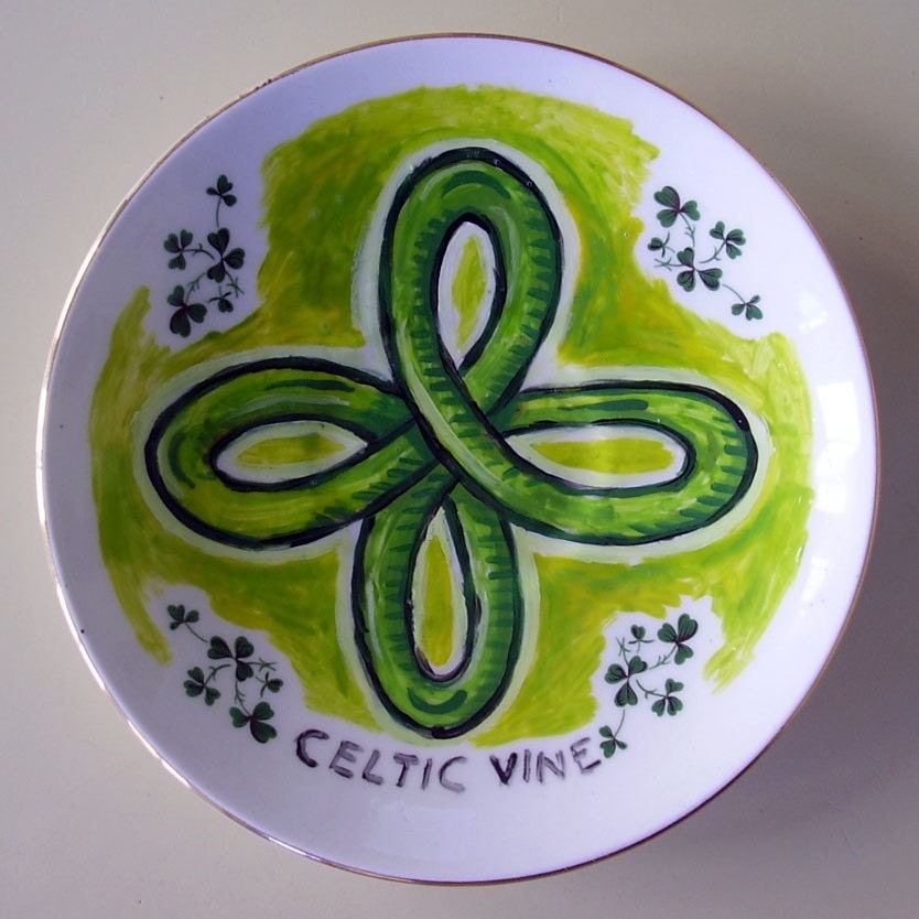 celtic vine china plate hand painted reworked