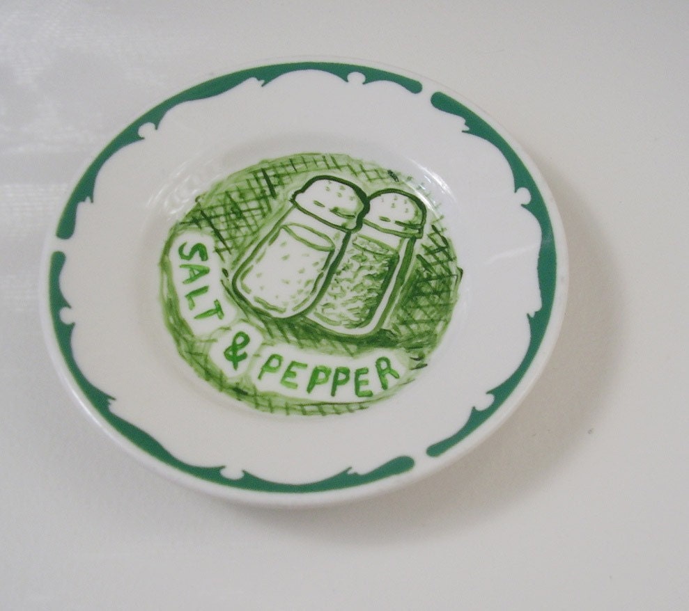 Salt and Pepper diner plate hand painted small