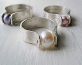 White Pearl Rivet Ring -- Genuine Cultured Pearl
