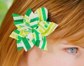 50 percent off sale- Hair flower- layered petals in green monochromatic stripe