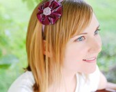 50 percent off sale- Headband lavender linen green striped yoyo twisted flower