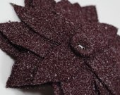 Charcoal gray twill flower pin / brooch with matching center button