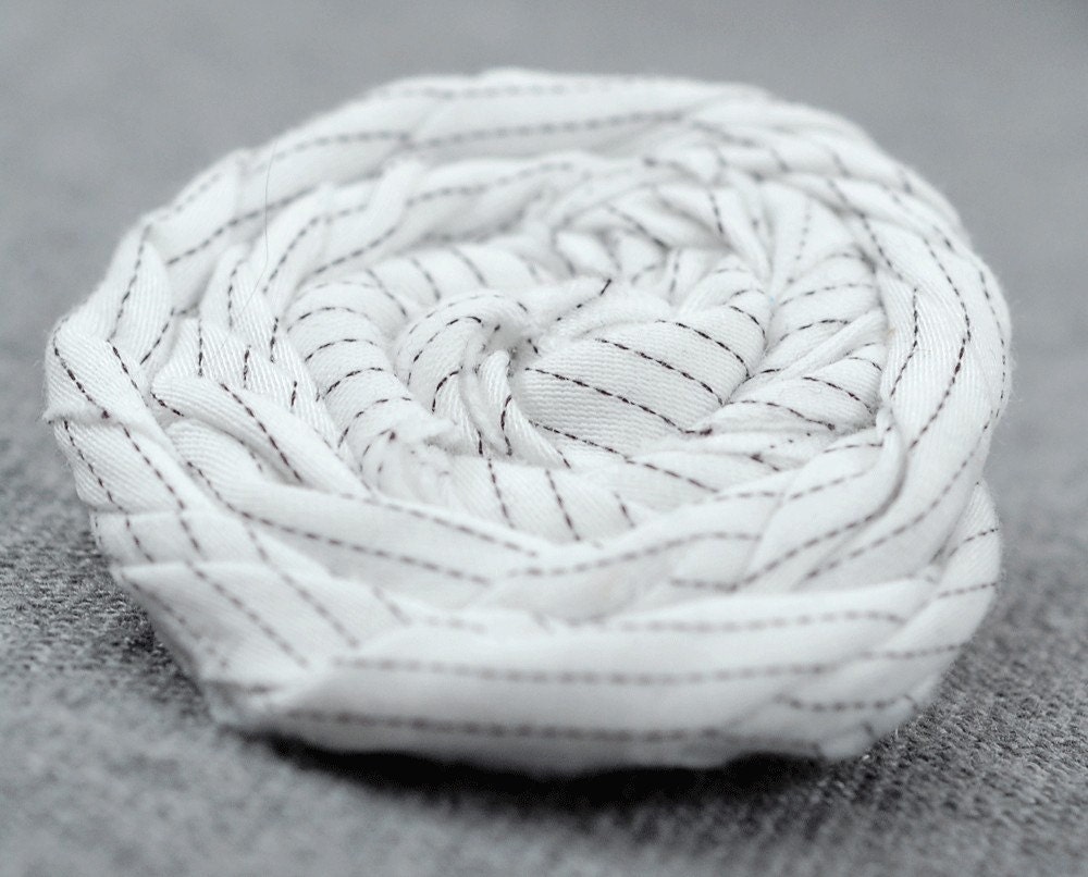 50 percent off sale- Brooch / pin- white with black pinstripe twisted flower