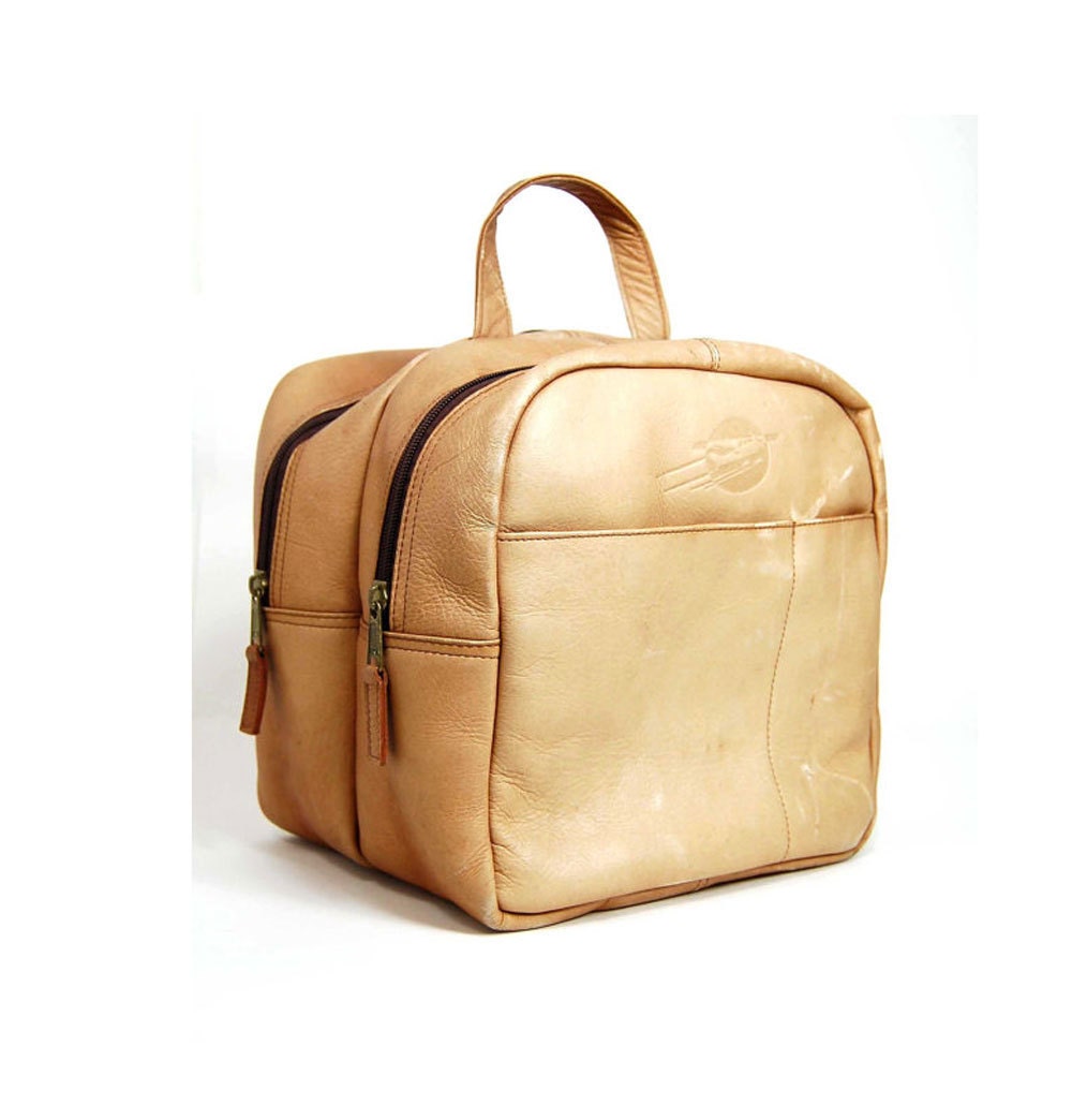1970s Colombian Flight Attendant distressed british tan leather carry on bag