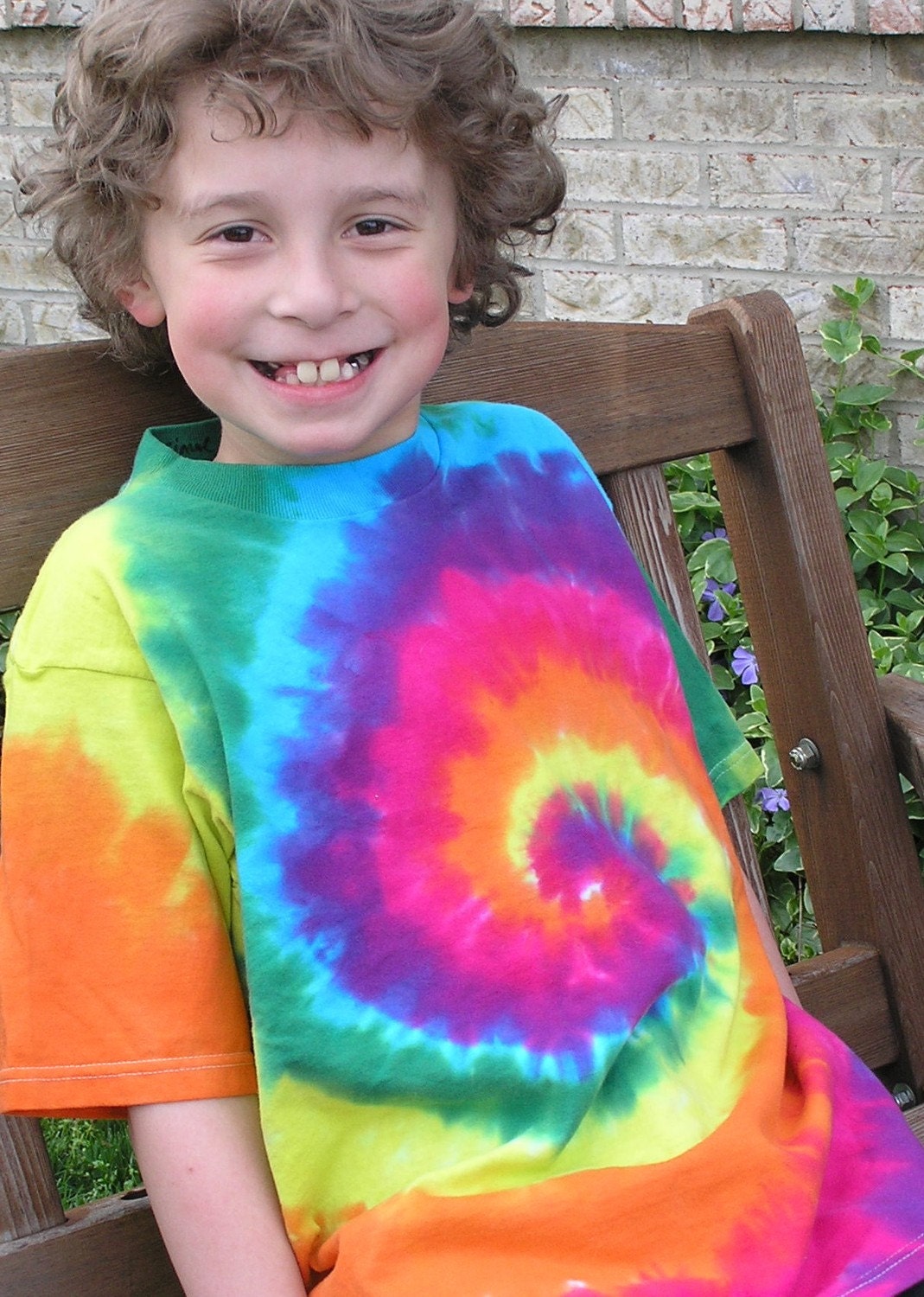Tie Dye T SHIRT, Youth , short sleeve, heavy cotton, hand dyed, bright rainbow