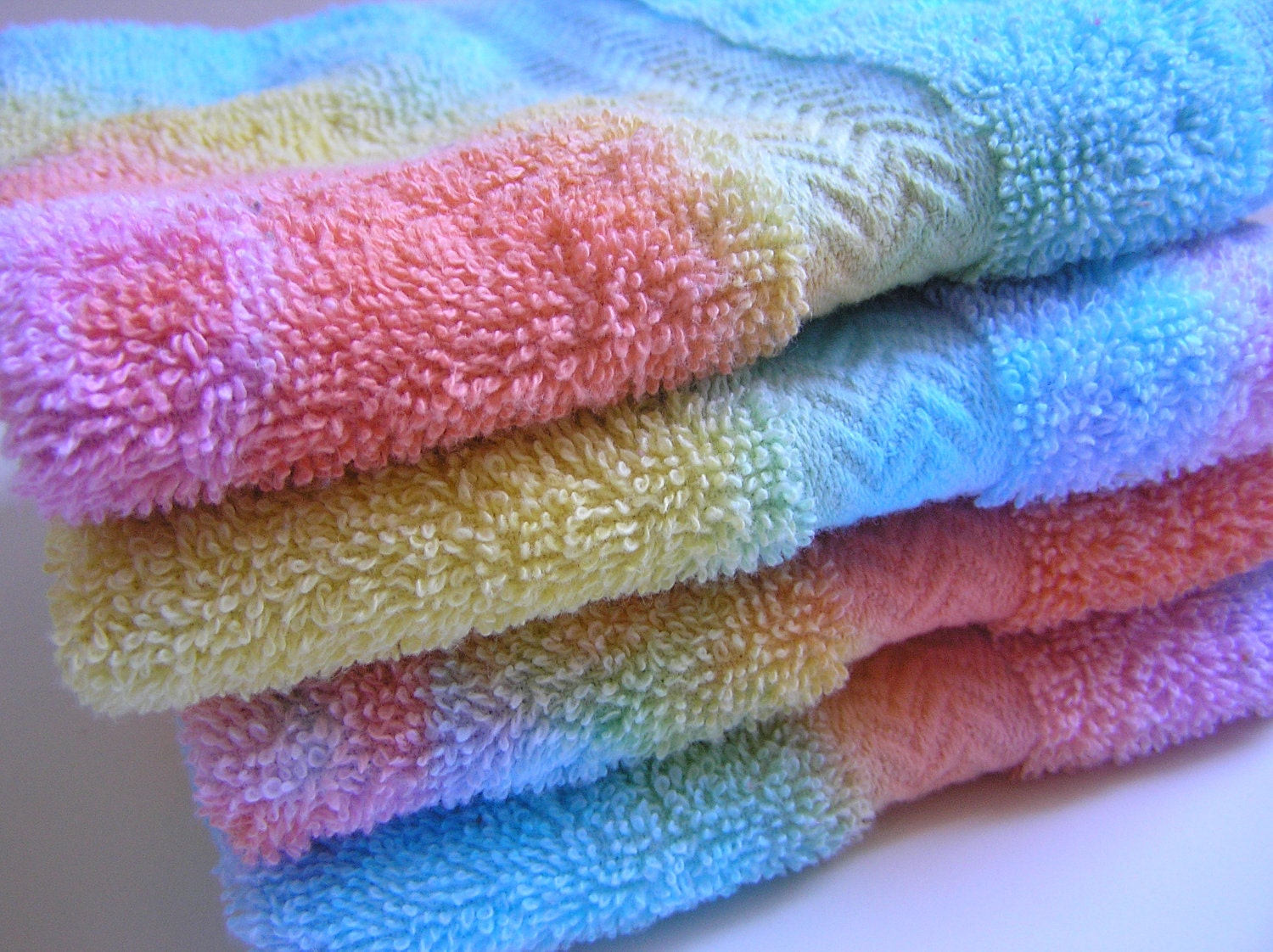 WASH CLOTHS, set of 4 hand dyed, tie dyed, pastel rainbow, bath, spa, fun