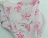 SILK SCARF flowers, hand dyed, Spring Blossoms, pink, green